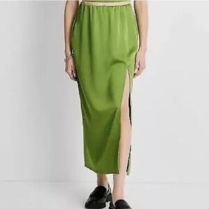 a new day Lime Green Midi Skirt with Side Slit